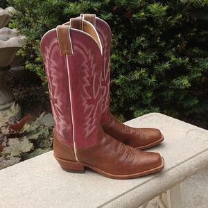 Justin Boots Brown and Rose Western Cowboy Boots Sz 9.5
